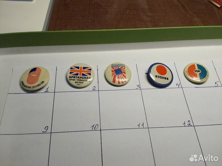 Значки выставок 1959г 1961г США Япония Англия 5шт