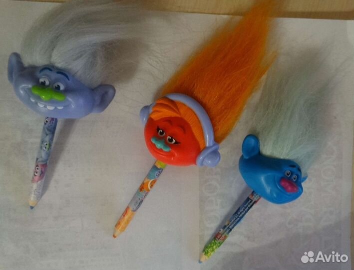 Карандаши с головами тролля, 3 штуки, рисуют