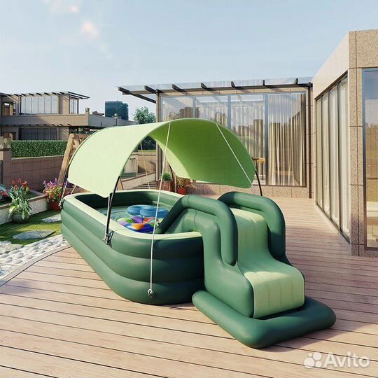 Надувной бассейн с горкой и солнцезащитным тентом