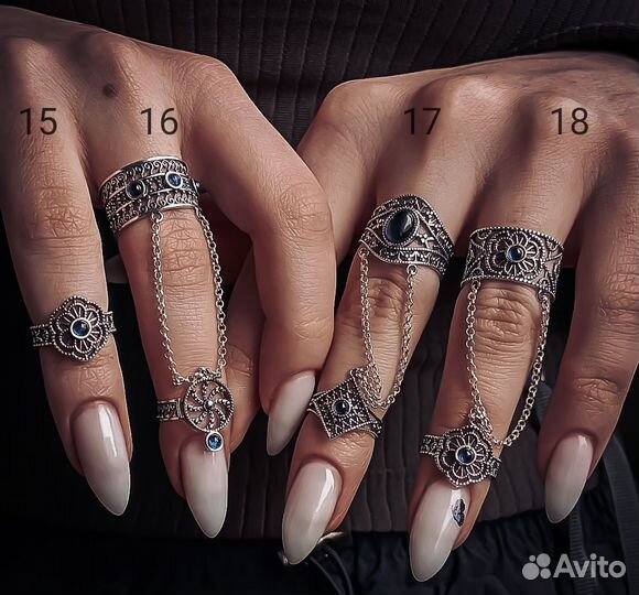 Серебряные кольца на весь палец браслет слейв