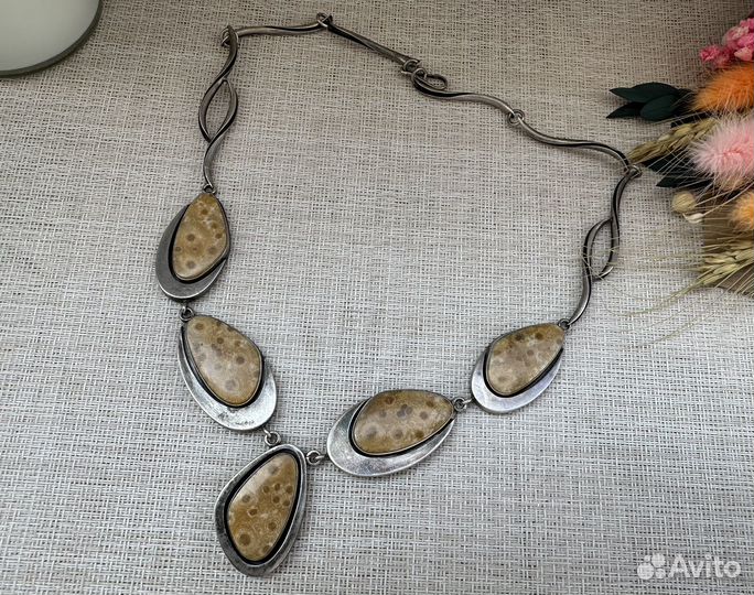 Колье коралл серебро 925 звезда патина винтаж