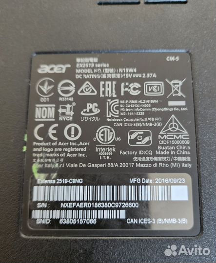 Acer 2519 2 ядра 2.48 ггц N3060 озу 4 Гб HDD 500GB