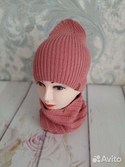 Комплект шапка и снуд, демисезон