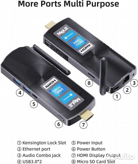 Мини-пк без вентилятор MeLe DIY 8G 256G Windows 11