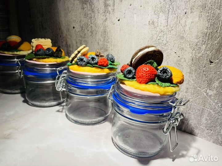 Сладкие баночки из полимерной глины 4 штуки