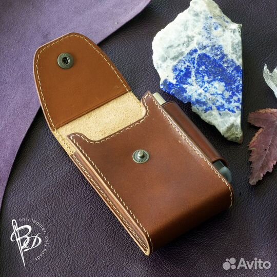 Чехол для пачки сигарет и зажигалки. Кожа