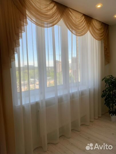 Комплект шторы и тюль с ламбрекеном