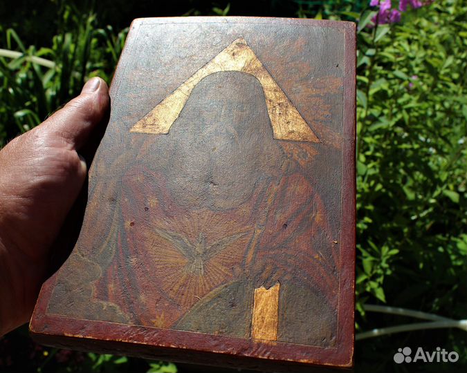 Старинная икона Господь Саваоф Север золото темпер