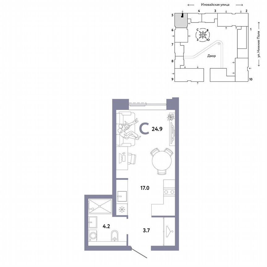 Квартира-студия, 24,9 м², 21/31 эт.