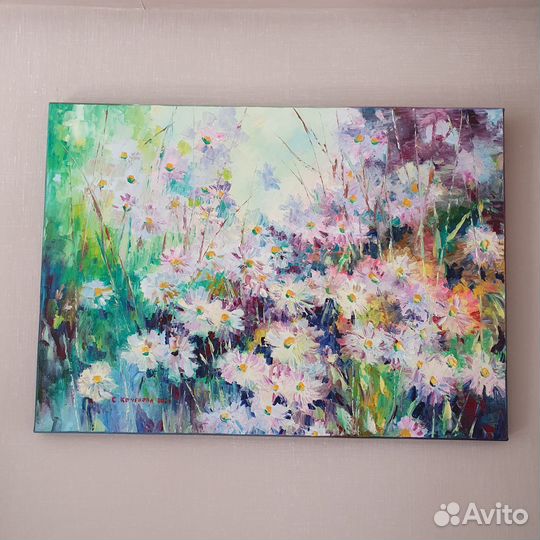 Картина маслом на холсте Цветы Ромашки 50х70
