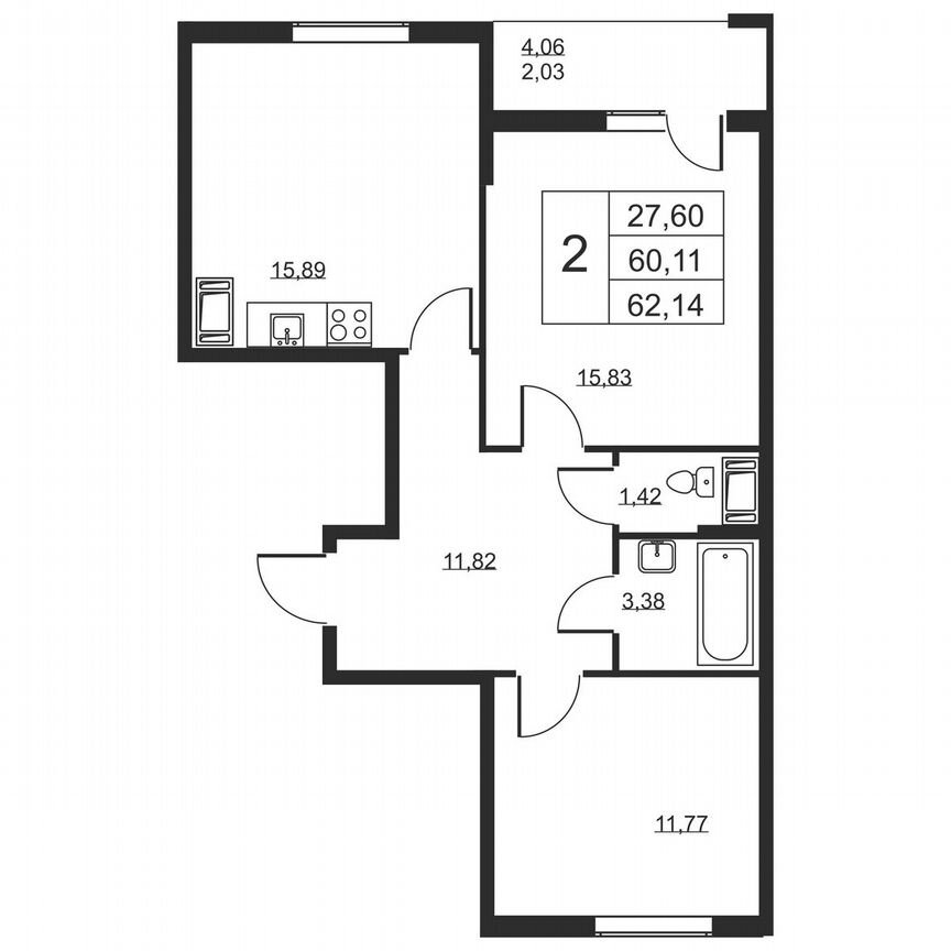 2-к. квартира, 62,1 м², 14/19 эт.