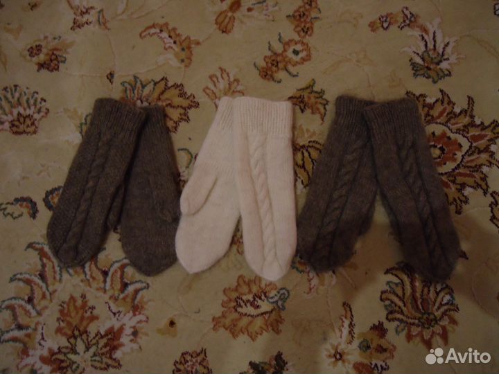 Вязаные варежки ручной работы из козьего пуха