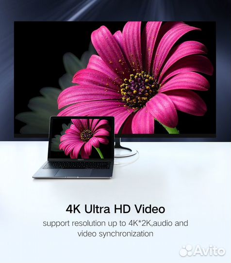 Кабель USB Type-C - Display Port 4K 1,5 м., черный
