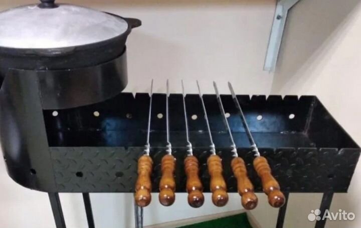 Комплект мангал 3 мм с печью, казан 10 л, шампура