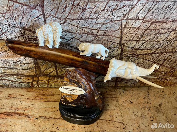 Бивень мамонта с резьбой на зубе