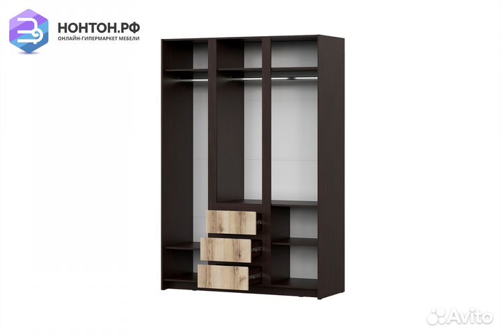 Шкаф трехстворчатый Прага с зеркалом дуб венге / д