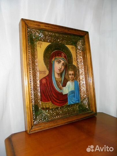 Киот Казанская Божия Матерь масло медная чеканка