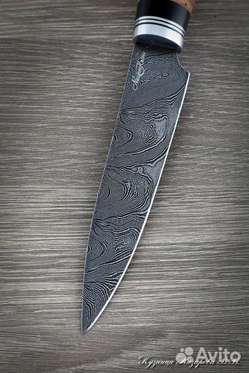 Кухонный нож Шеф № 2 сталь дамаск береста