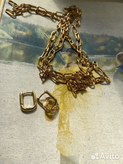 Золотая цепь+ серьги с повеской Swarovski