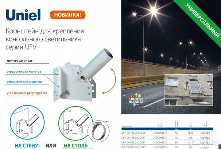 Кронштейн для консольного светильник 58мм UFV-C02