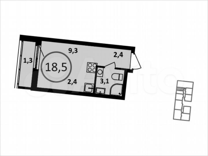 Квартира-студия, 18,9 м², 11/15 эт.