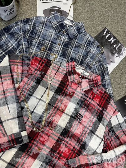 Рубашка варенка в клетку Miu Miu Оверсайз до 48