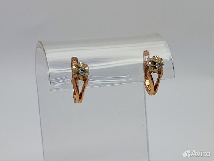 Золотые серьги Тюльпан 585* с 2 брилл 0.08ct