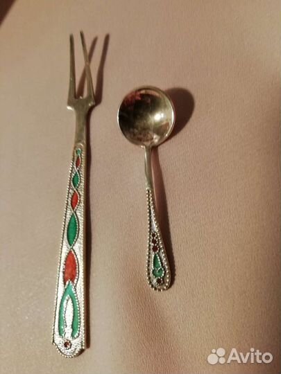 Ложка д/специй+вилка д/лимона СССР серебро