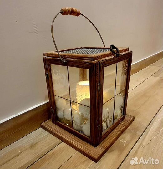 Большой деревянный фонарь Новогодний