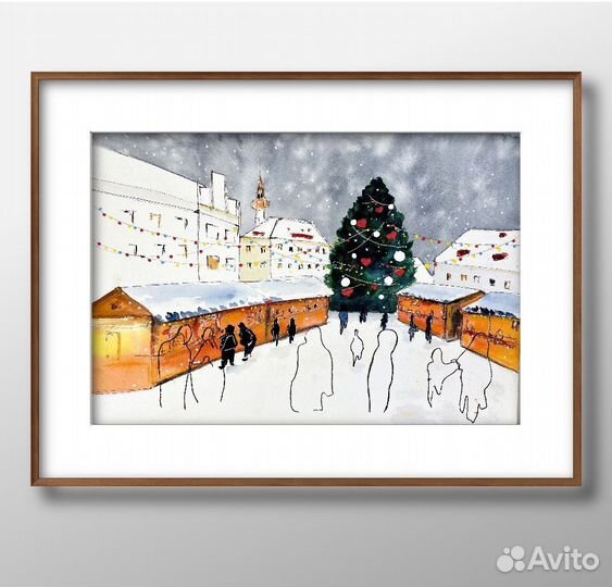 Живопись Акварель. Картина зима