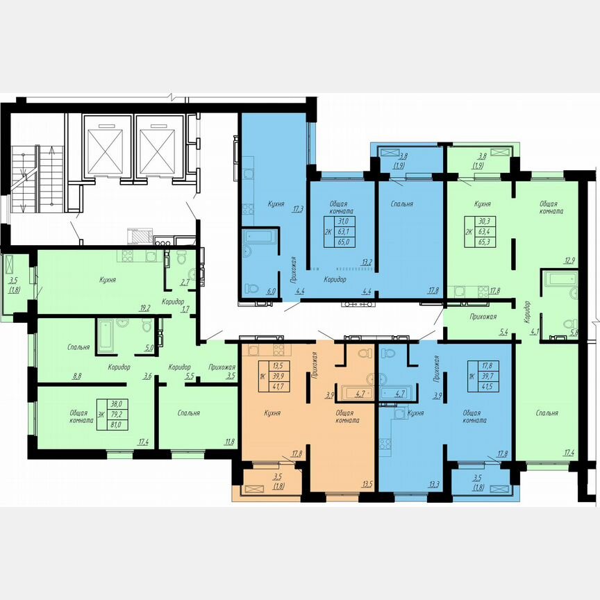 2-к. квартира, 65 м², 7/17 эт.