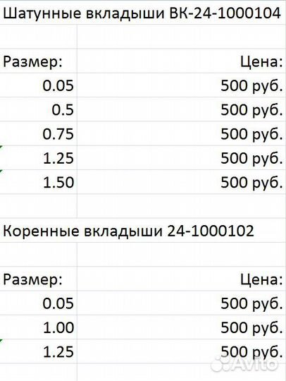 Комплект вкладышей змз новый