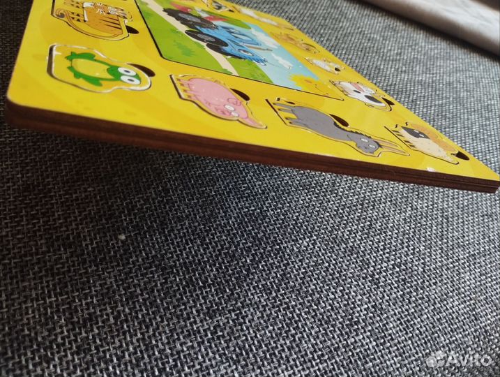 Деревянный сортер животные + пазл Синий Трактор