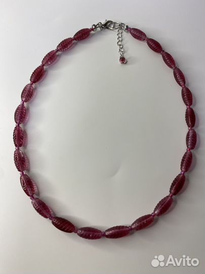 Малиновые бусы чешское стекло 44 см