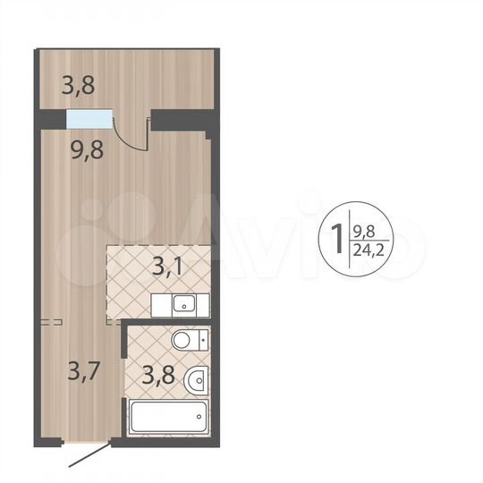 1-к. квартира, 36,3 м², 2/12 эт.