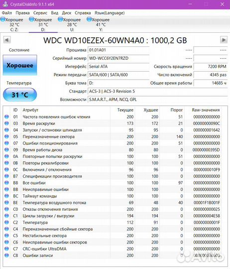 Жесткий диск hdd 1 tb wd blue