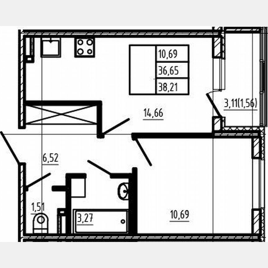 1-к. квартира, 36,7 м², 4/4 эт.