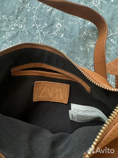 Сумка zara натуральная кожа замша рыжая