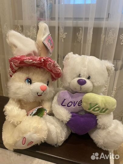 Мягкие игрушки медведь и заяц