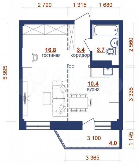 1-к. квартира, 38,3 м², 10/10 эт.