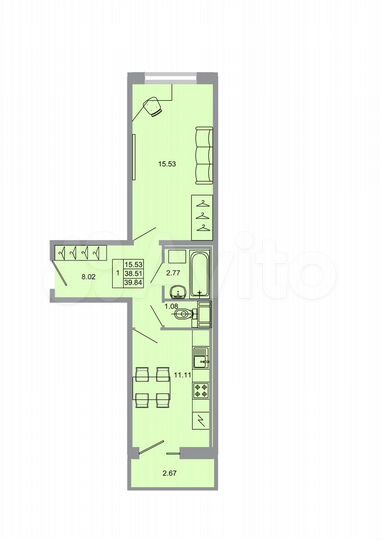 1-к. квартира, 39,8 м², 13/20 эт.