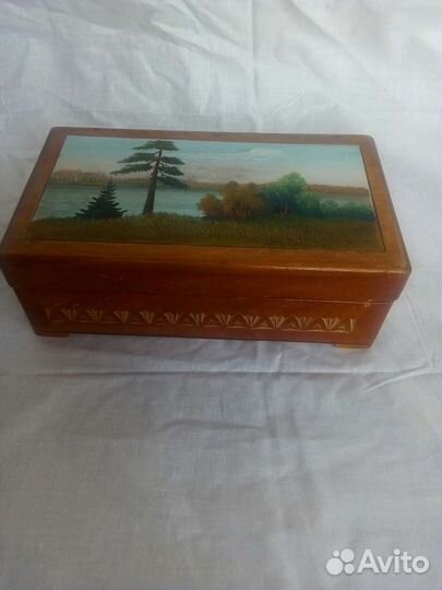 Шкатулка резная роспись винтаж