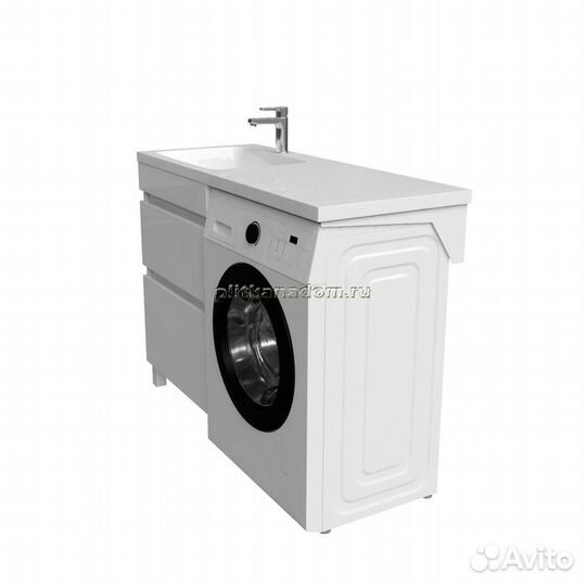 Тумба с умывальником напольная для стиральной машины с ящиками, 120 см, левая, белая, Iddis Optima H