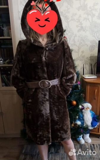 Шуба мутон натуральный мех с капюшоном