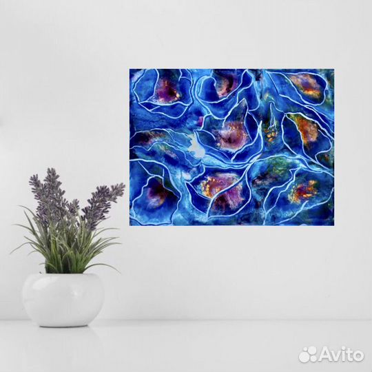 Картина Флюид Арт. Синие маки. 40-52 см