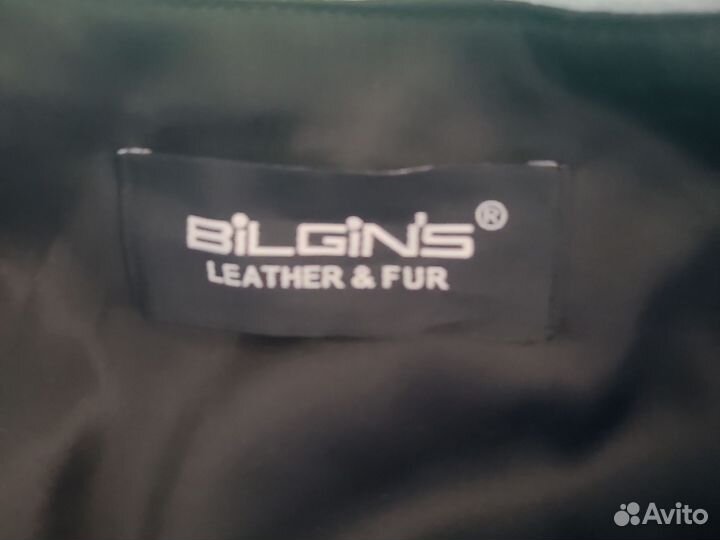 Кожаная парка пуховик зеленый s