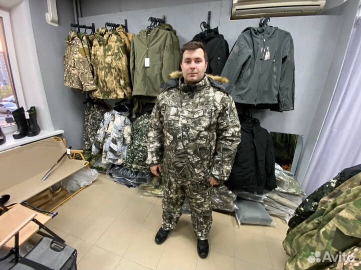 Зимний костюм с мехом камуфляж