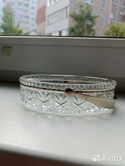 Ваза конфетница хрустальная СССР с ручкой