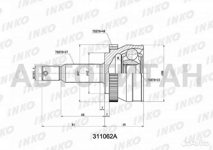 Шрус внешний 27/25 ABS 48 hyundai tucson (JM ) 2.0