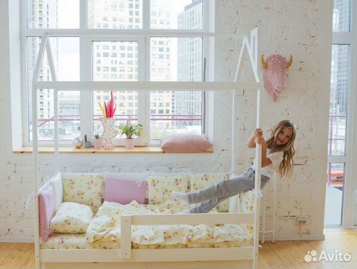 Кроватка домик высокий борт для малыша из натураль